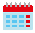 Un petit calendrier rouge et bleu